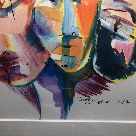 Original gauche watercolor ink drawing framed artwork signed one-of-a-kind 8x9” - Picture 4 of 4